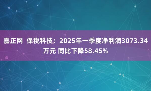 嘉正网  保税科技：2025年一季度净利润3073.34万元 同比下降58.45%